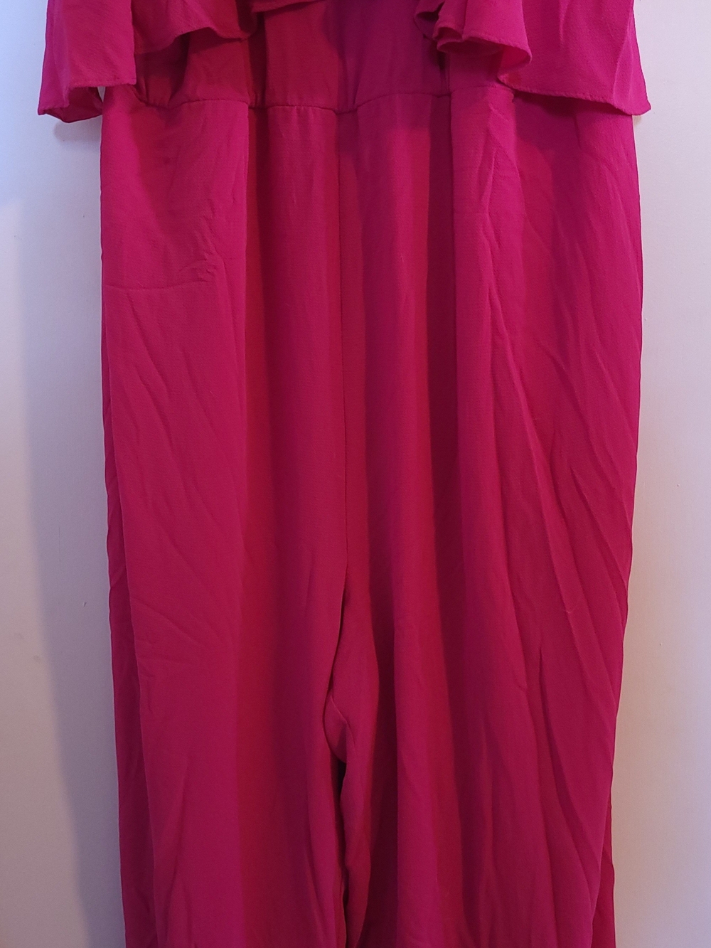 Lane Bryant Crepe Jumpsuit Sleeveless Ruffles Wide Leg Pockets Lined Pink Sz 28 - Picture 6 of 11